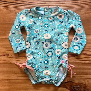 Ruffle Butts light blue paisley floral rash guard one piece swimsuit SIZE 18-24M